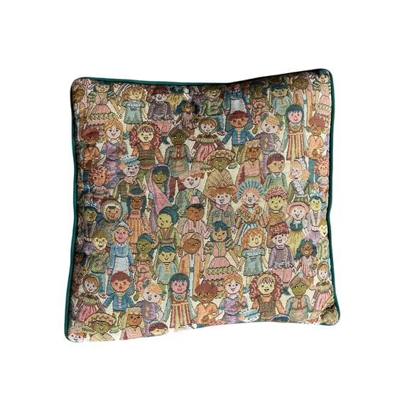 Tapestry Other - Vtg 80S 90s Children Of The World TAPESTRY THROW PILLOW 16" Unique Global Kids